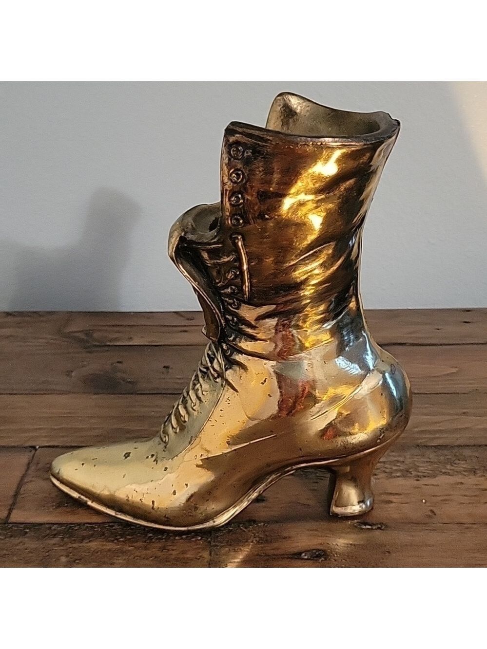 Vintage Brass Cast Victorian Era Style Boot Vase Planter Decor Display - Picture 2 of 12